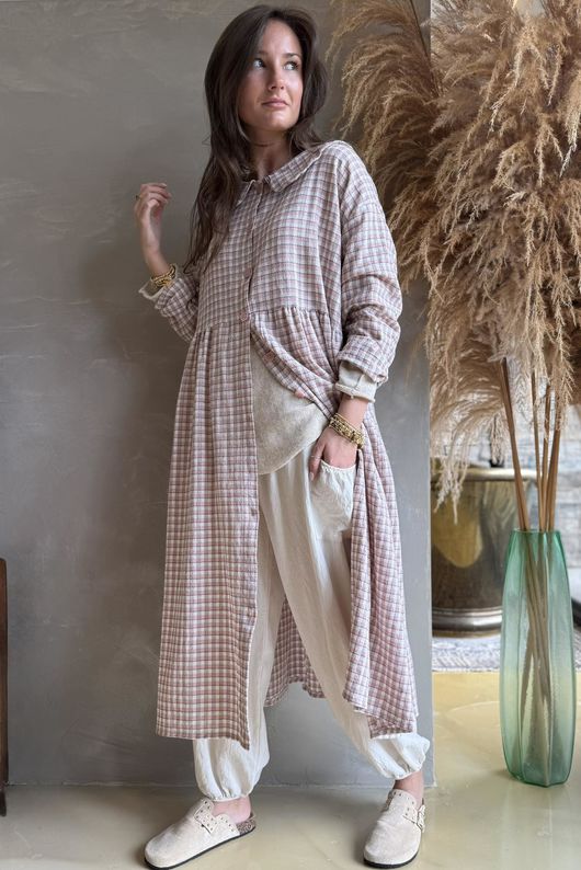 Annie Gingham Peter Pan Frock Coat Antique Rose